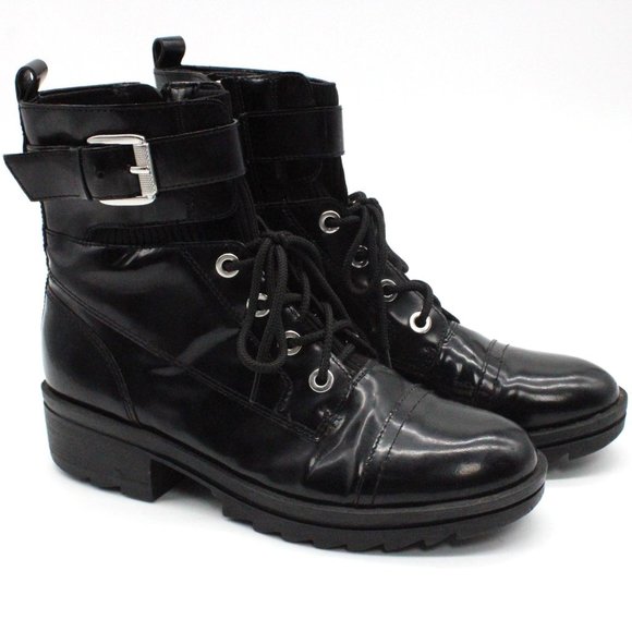 Marc Fisher Womens White 1" Platform Bristyn Block Heel Leather Combat Boots 9M - Picture 5 of 8